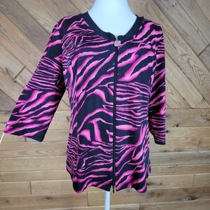 Nueva Womens Full Zip Top Blouse w/ Camisole Size 16 Pink Zebra Print 3/4 Sleeve